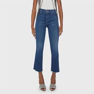 MOTHER The Hustler Ankle Fray Jeans Denim Flare in Home Movies Dark Blue 29